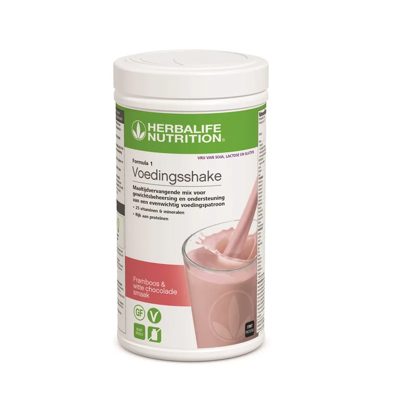 Herbalife Formule 1 shake Frambozen en witte chocola (Gluten-, soja- en lactosevrij)